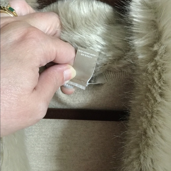 Cardigan, faux fur collar, oatmeal color. EUC - Picture 3 of 4
